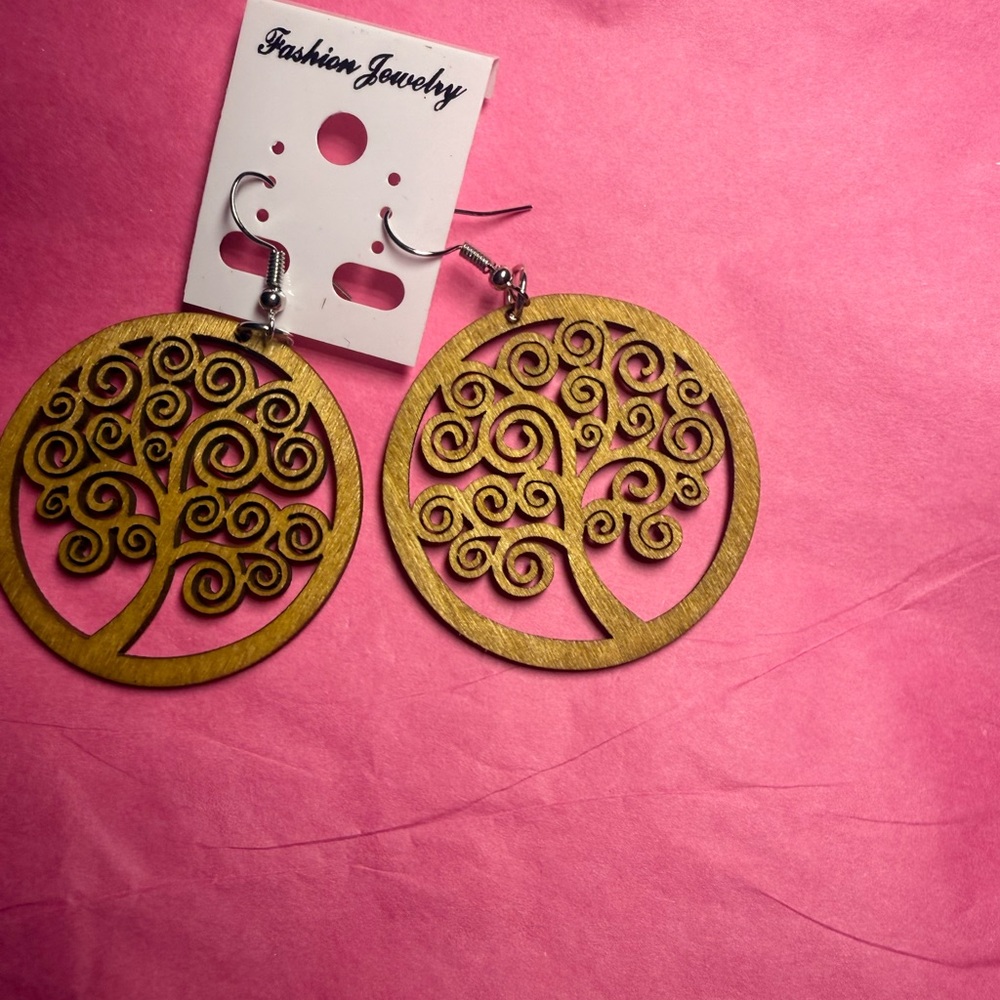 Gold Swirl Tree Earrings